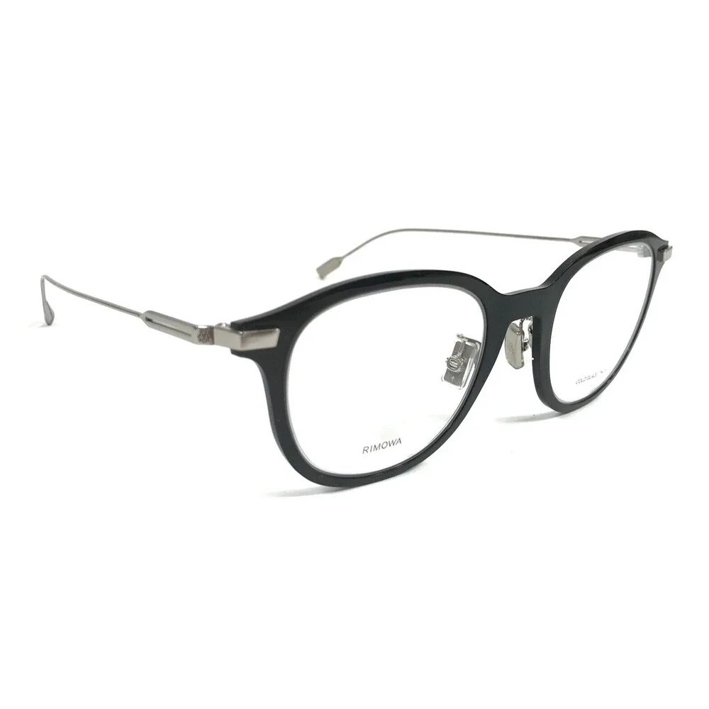 Rimowa Eyeglasses Frames RW50001U 001 Black Silver Round Full Rim 50-23-150